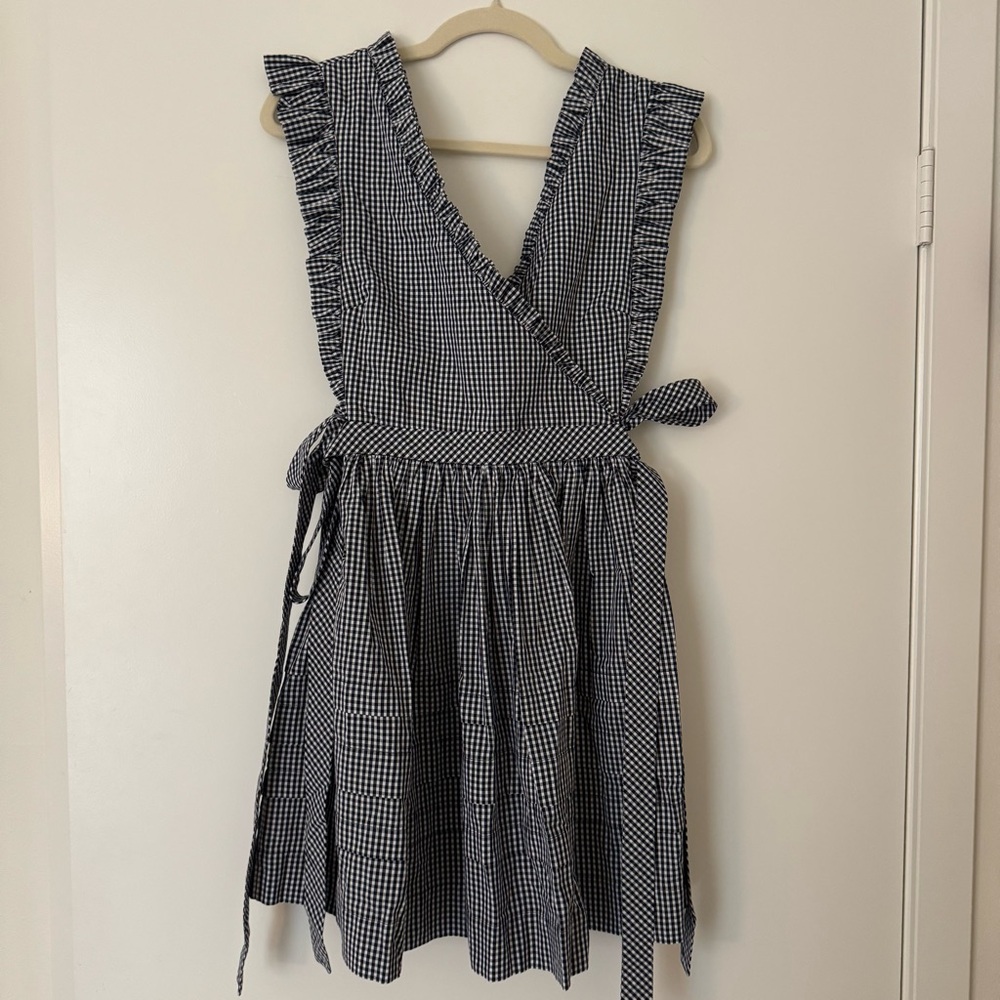 Sandy Liang Loaf Apron Dress Navy Gingham